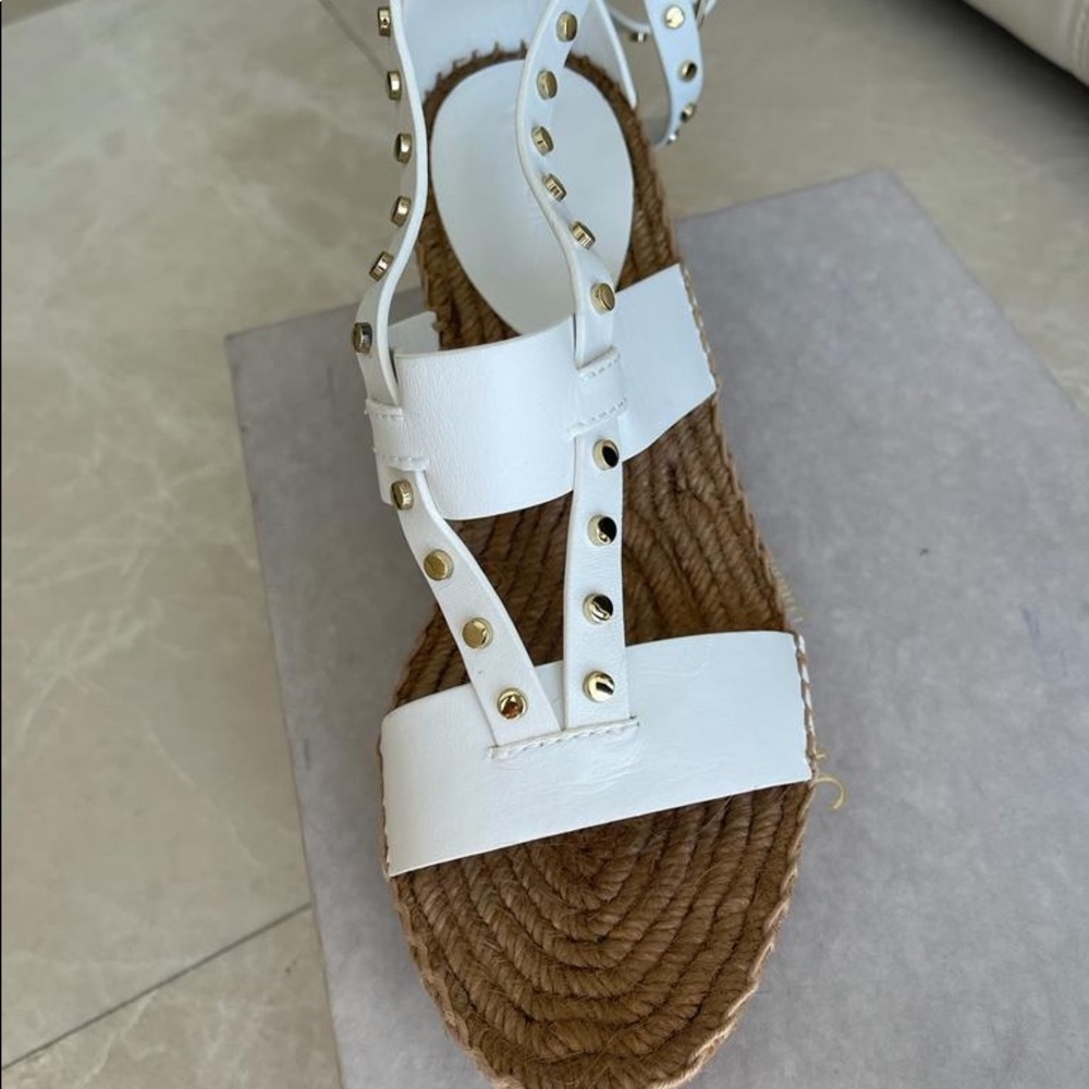 Jimmy Choo White  Leather Danica 110 mm
Pearl Studded Espadrille Wedge Sandals
